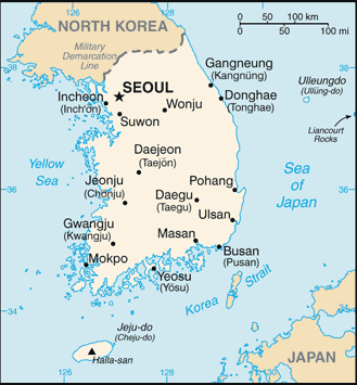 mappa della Corea del sud